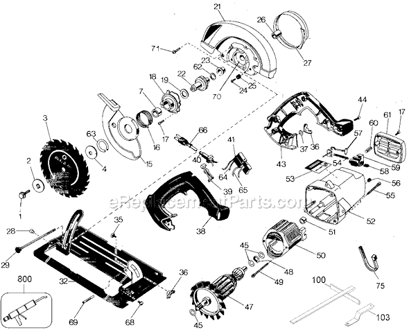 Page A Diagram and Parts List for 7308 Type 1 Black and Decker Circular Saw